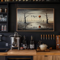 Surreal Landscape with Balloons and Figure Artistic Poster