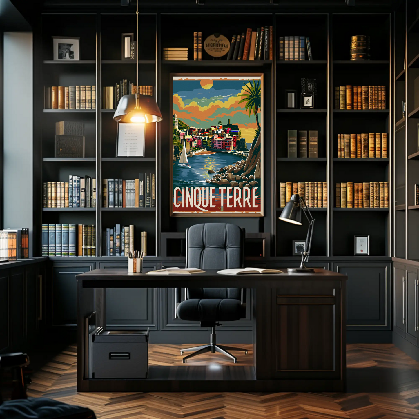 Cinque Terre Italy Sunset Seaside Travel Poster