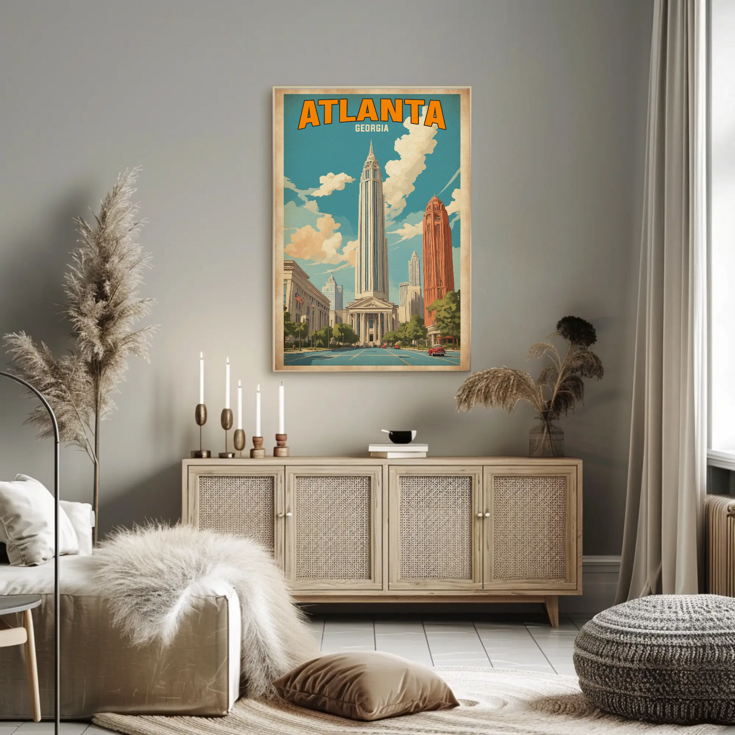 Atlanta Georgia Skyscraper Skyline Vintage Travel Poster
