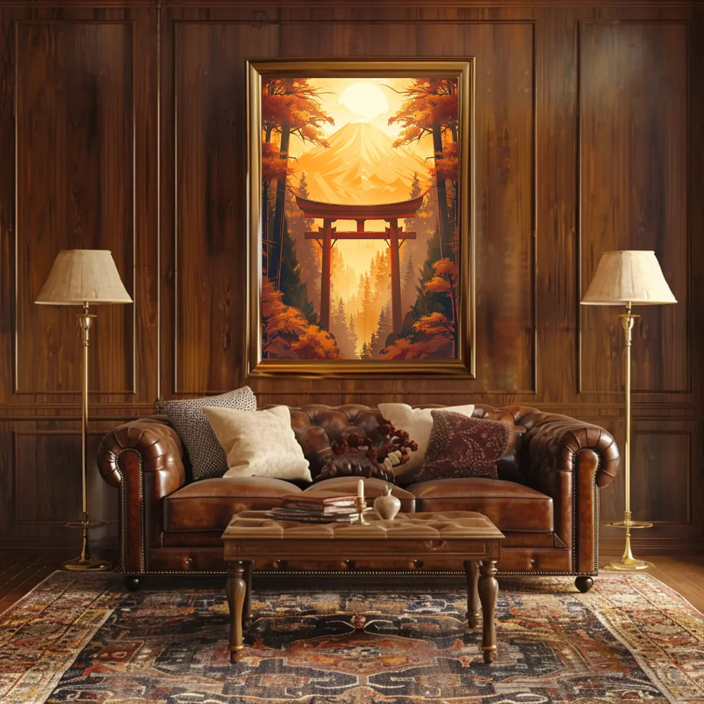 Japanese Torii Gate Autumn Landscape Poster Art