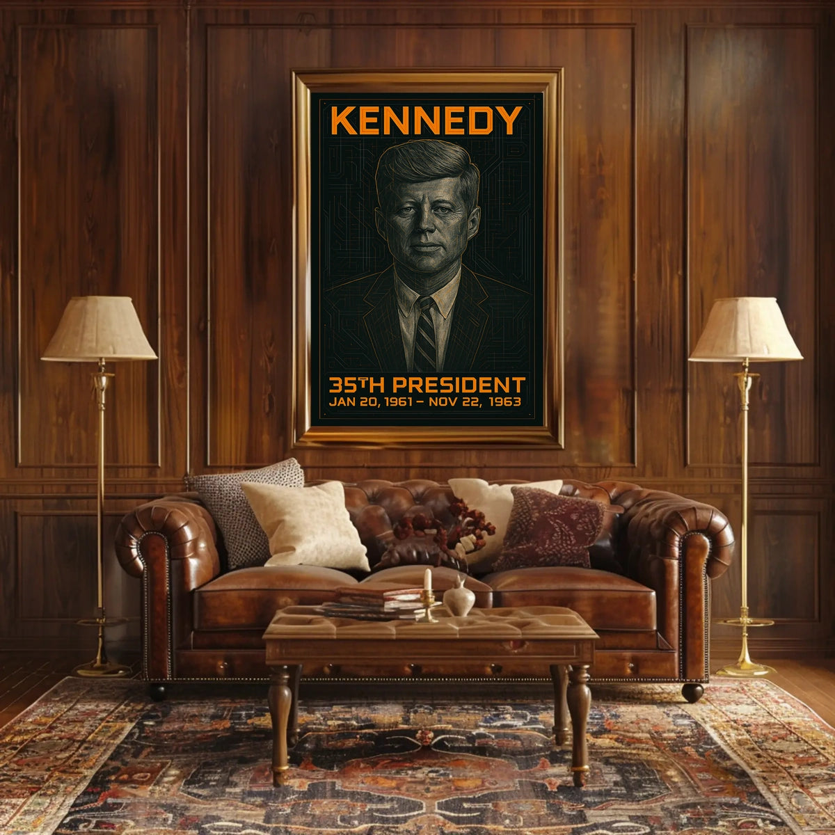 John F. Kennedy 35th President of the United States Techno Schematic Poster