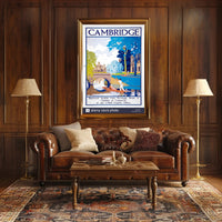 Vintage Cambridge Travel Scene with Punting on the River Travel Poster PosterGoat