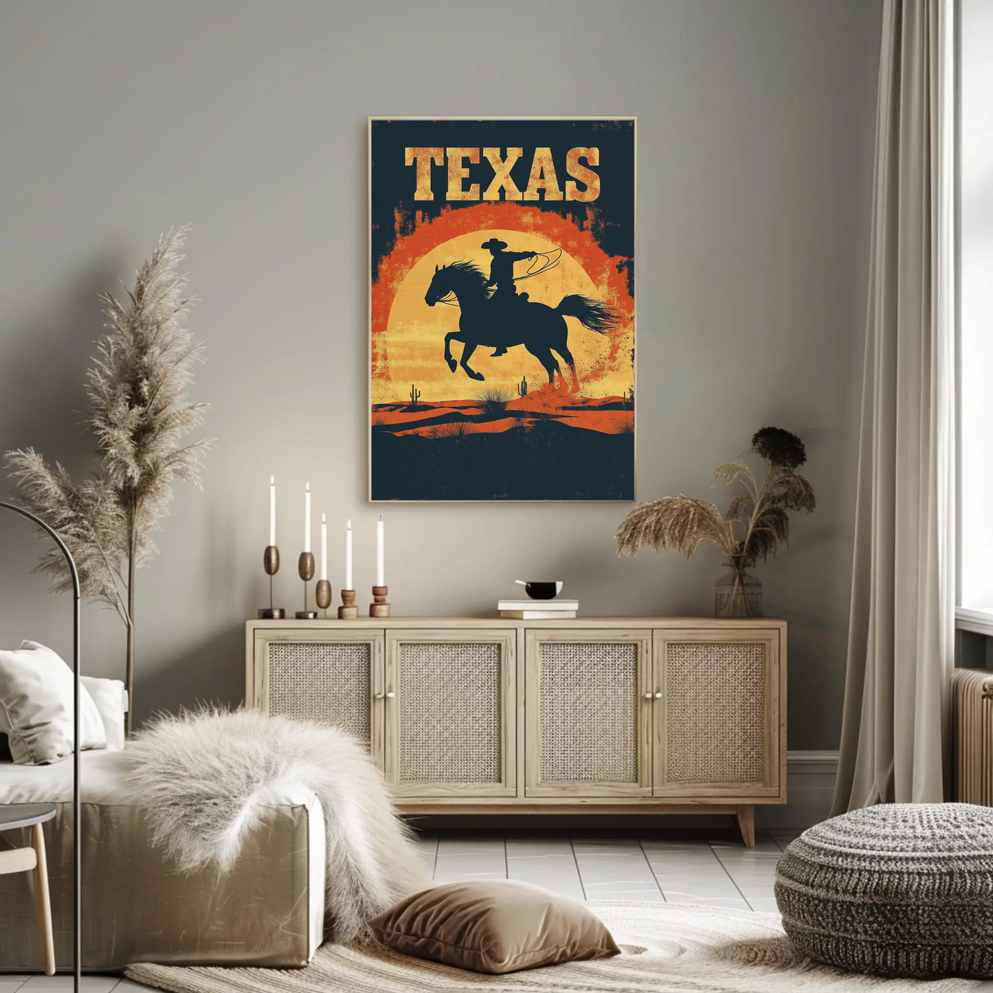 Texas Cowboy Sunset Vintage Travel Poster