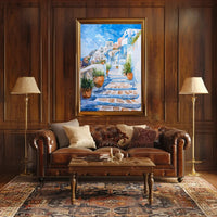 Santorini Serenity: Watercolor Greek Island Poster