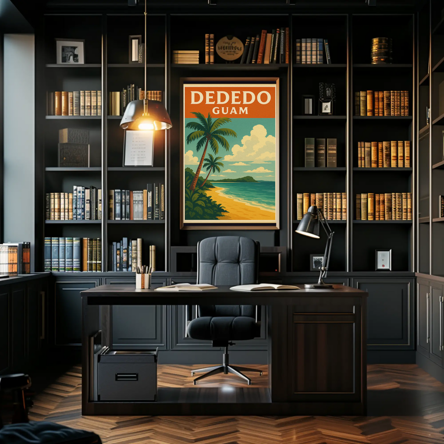 Dededo Guam Beach Palms Coastal Horizon Travel Poster