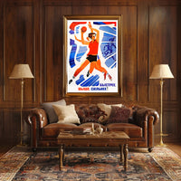 Dynamic Female Athlete Vintage Sports Propaganda Poster