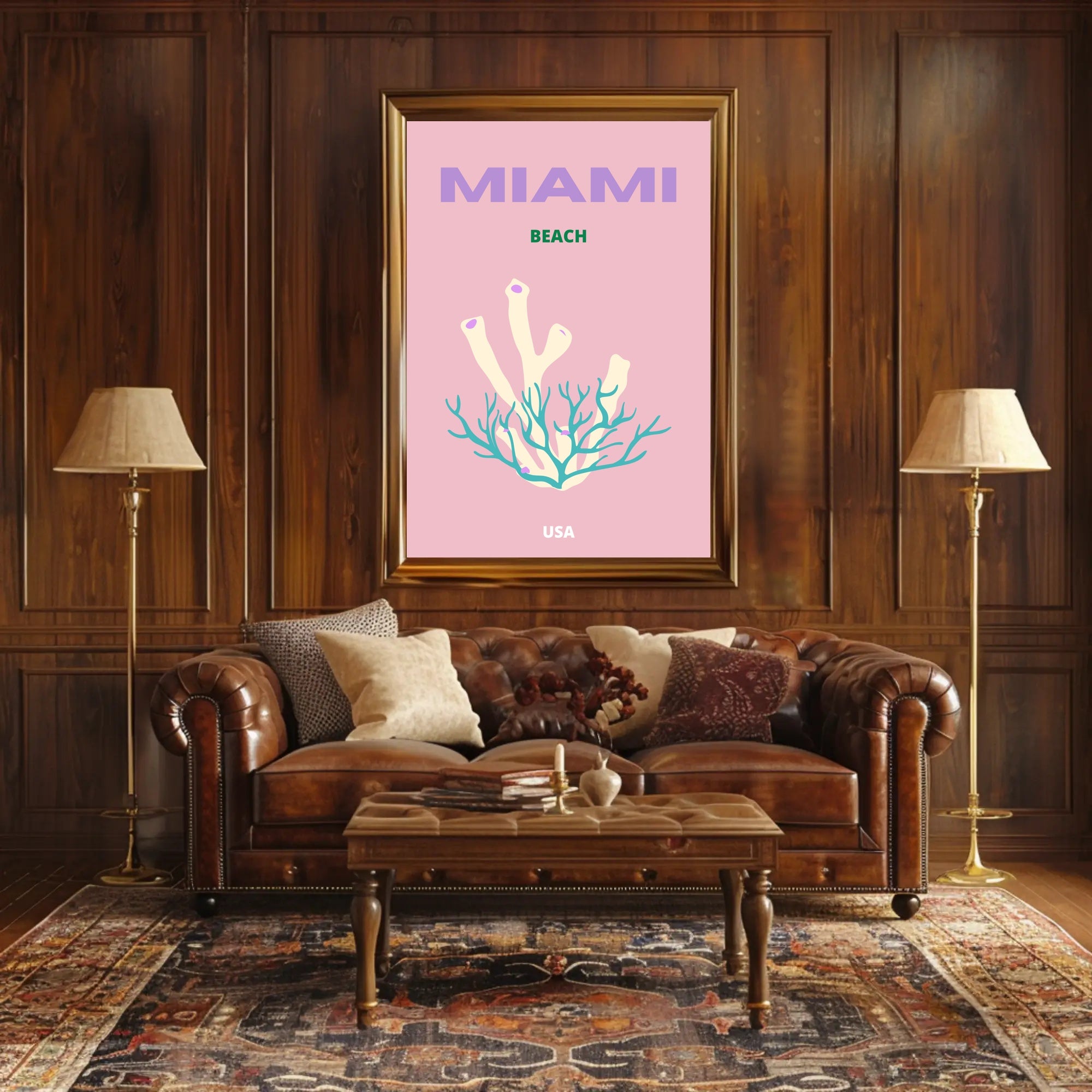 Miami Beach Coral Fantasy Travel Poster PosterGoat