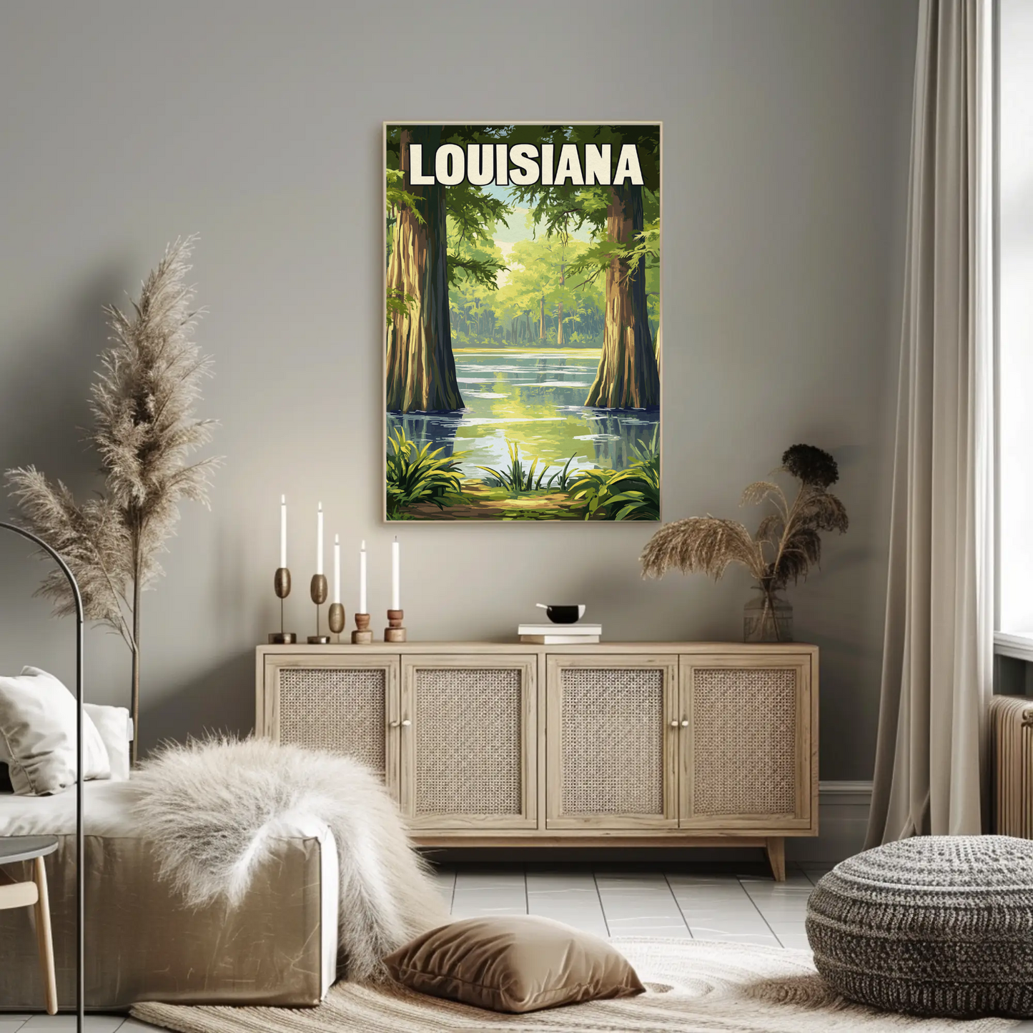 Louisiana - Bayou and Swamp Landscape Vintage Travel Poster