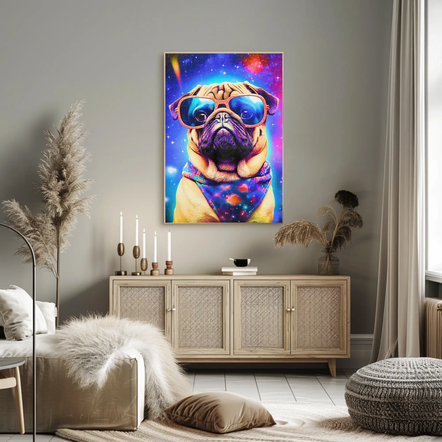 Space Pug Dog Neon Galaxy Glasses Cool Poster Art