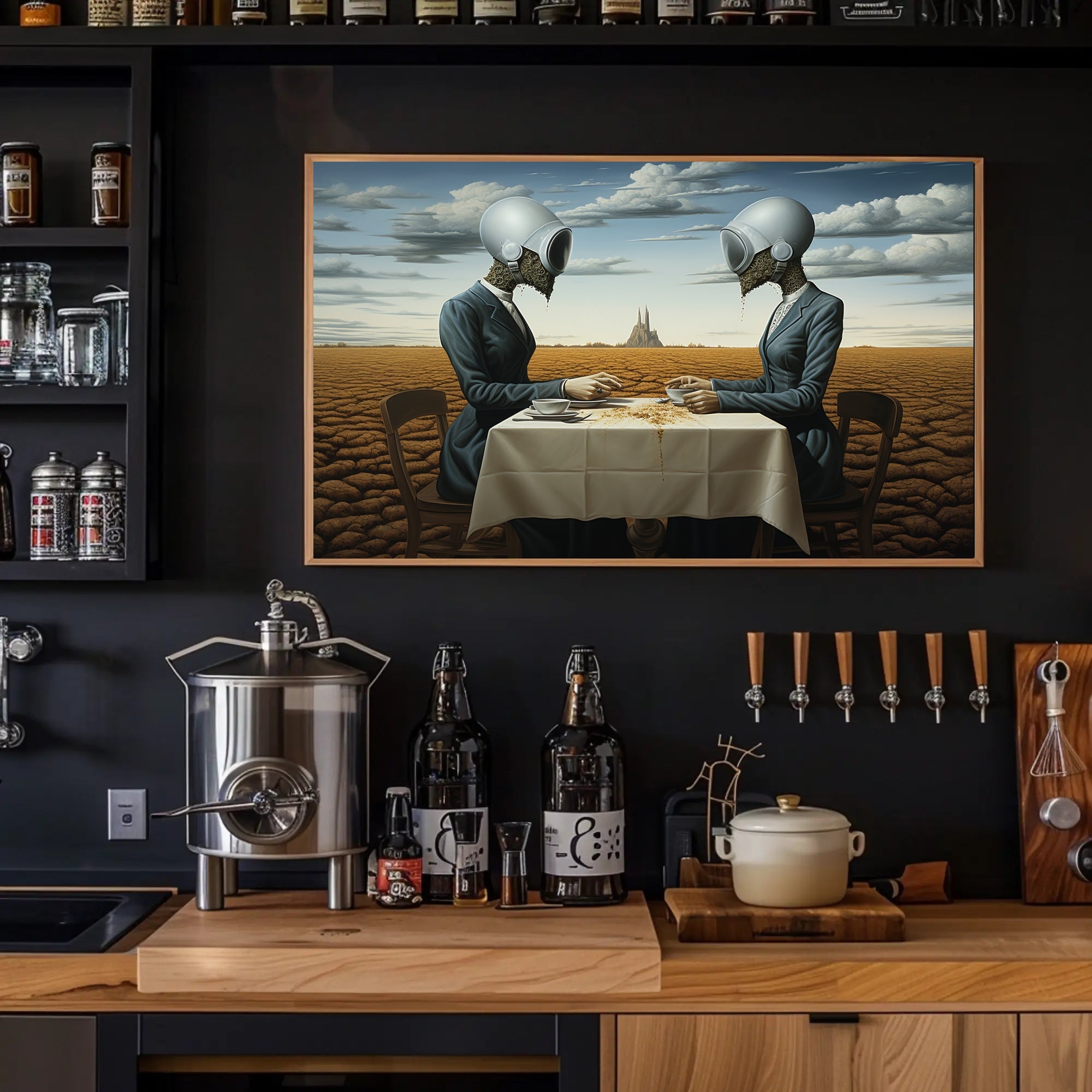 Surreal Tea Ceremony in Futuristic Sci-Fi Poster