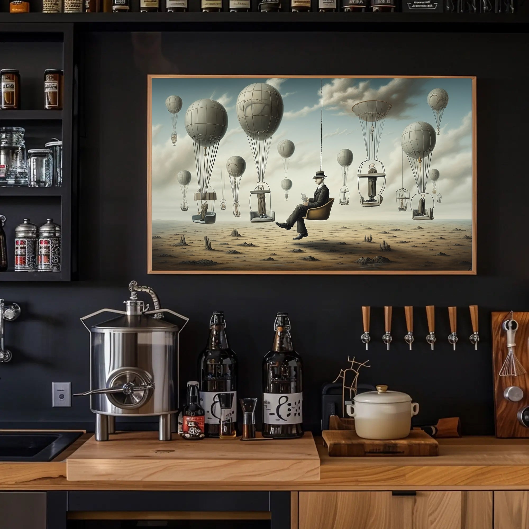 Surreal Hot Air Balloons on Desert Futuristic Sci-Fi Poster