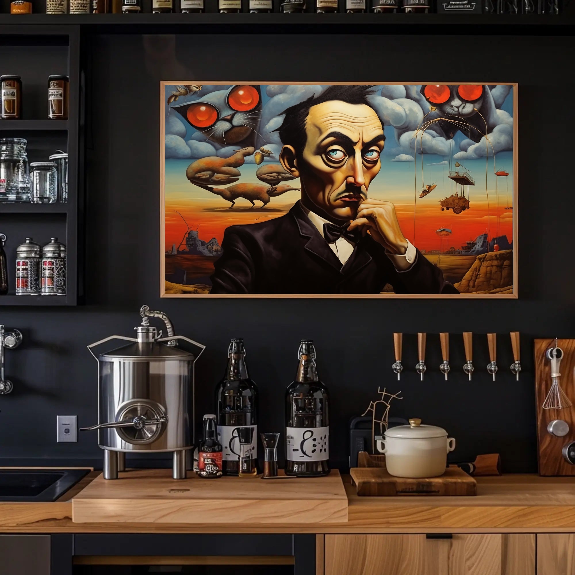 Surrealistic Abstract Art Dreamscape with Black Suit Figure Poster