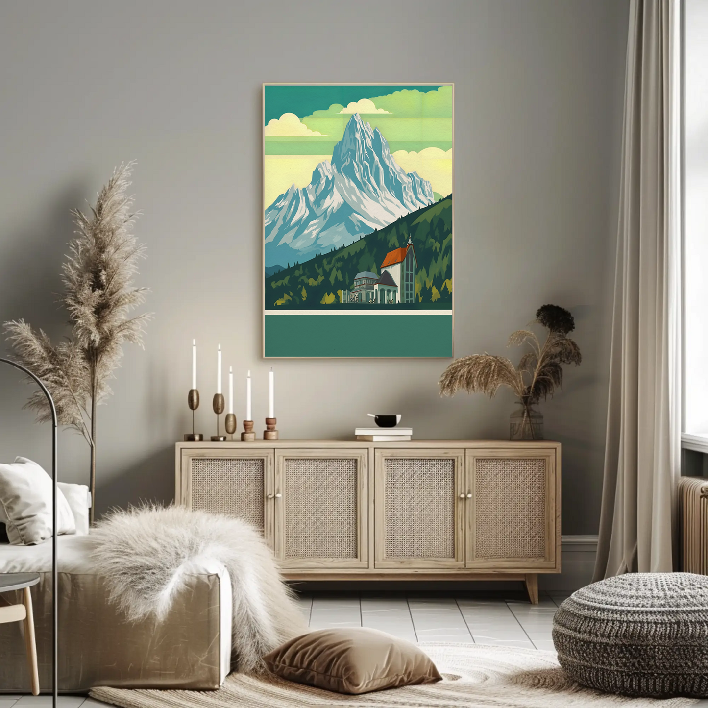 Lift Ride Through Snowy Hillside Vintage Travel Poster