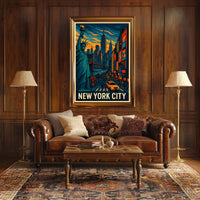 New York City Skyline Vibrant Poster Modern Wall Art