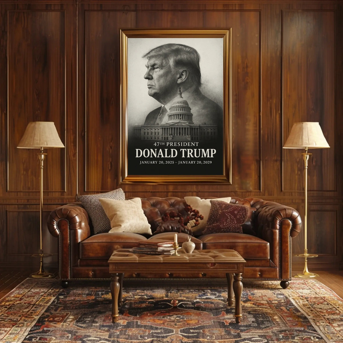 Trump Guardian Democracy Grayscale Portrait Capitol Dome American Flag Classical Art Poster