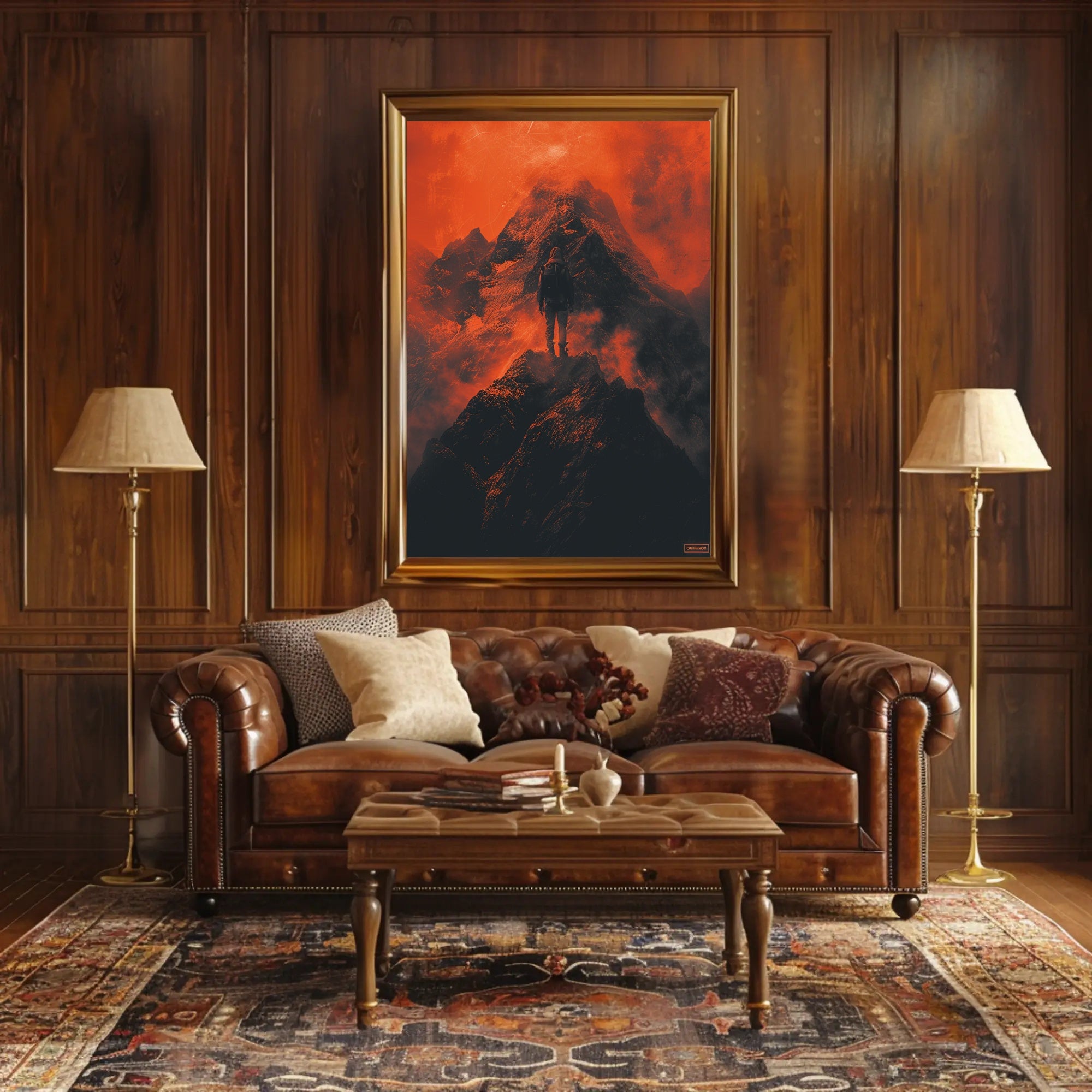 Adventurous Solitude on Mountain Peak: Abstract or Artistic Poster PosterGoat