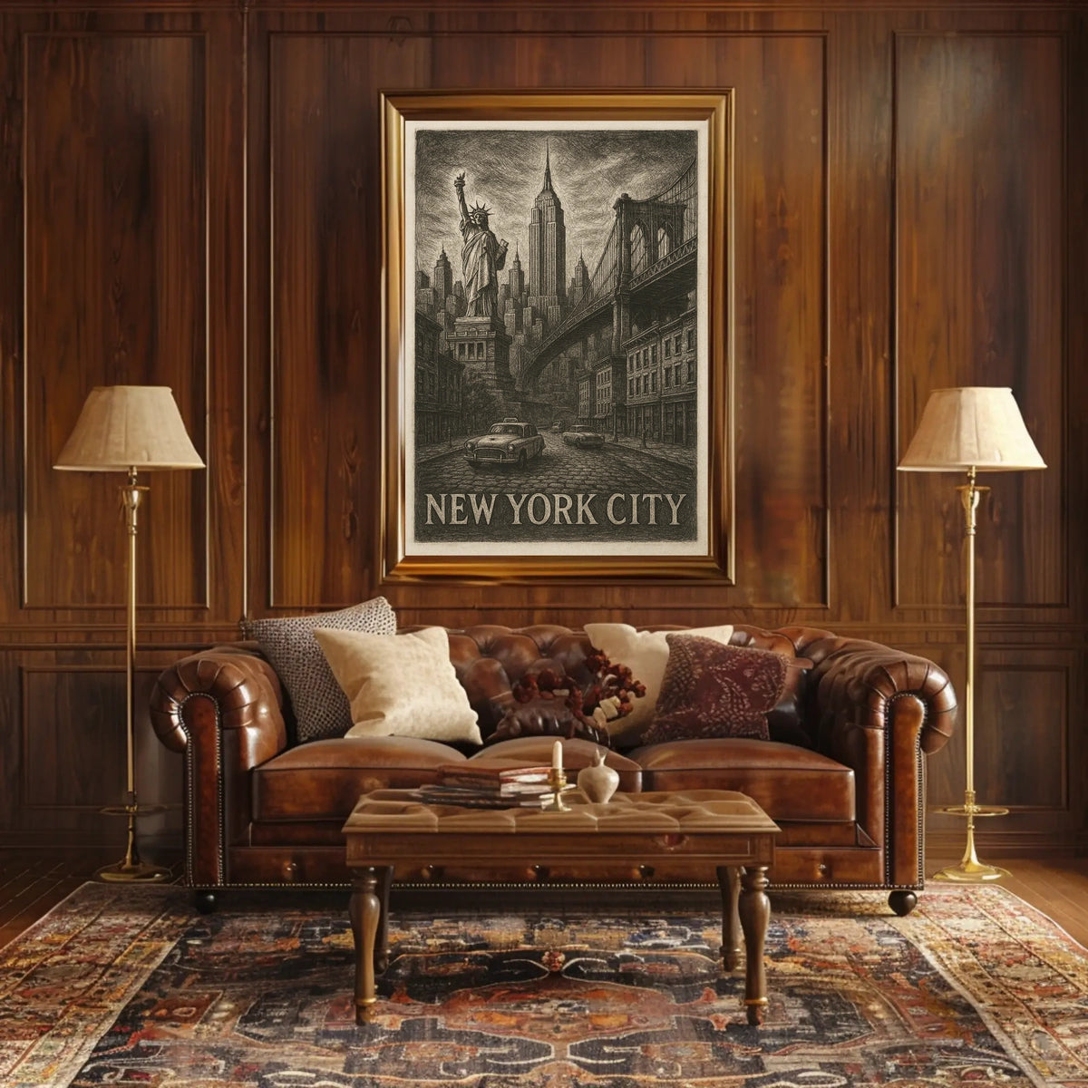New York City Iconic Landmarks Poster Vintage Wall Art