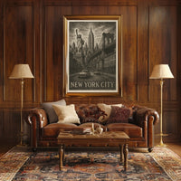 New York City Iconic Landmarks Poster Vintage Wall Art