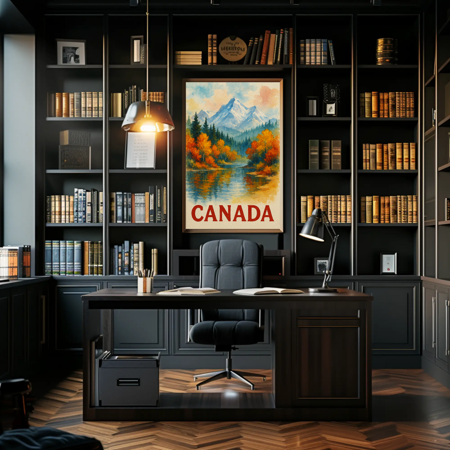 Canada Autumn Lake Mountains Travel Poster
