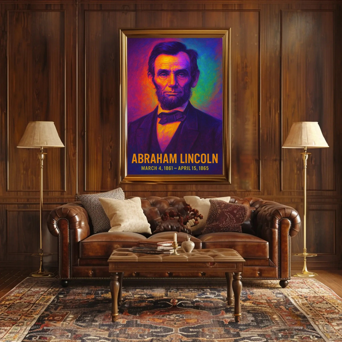 Abraham Lincoln 16th President of the United States Neon Gradient Overlay Poster