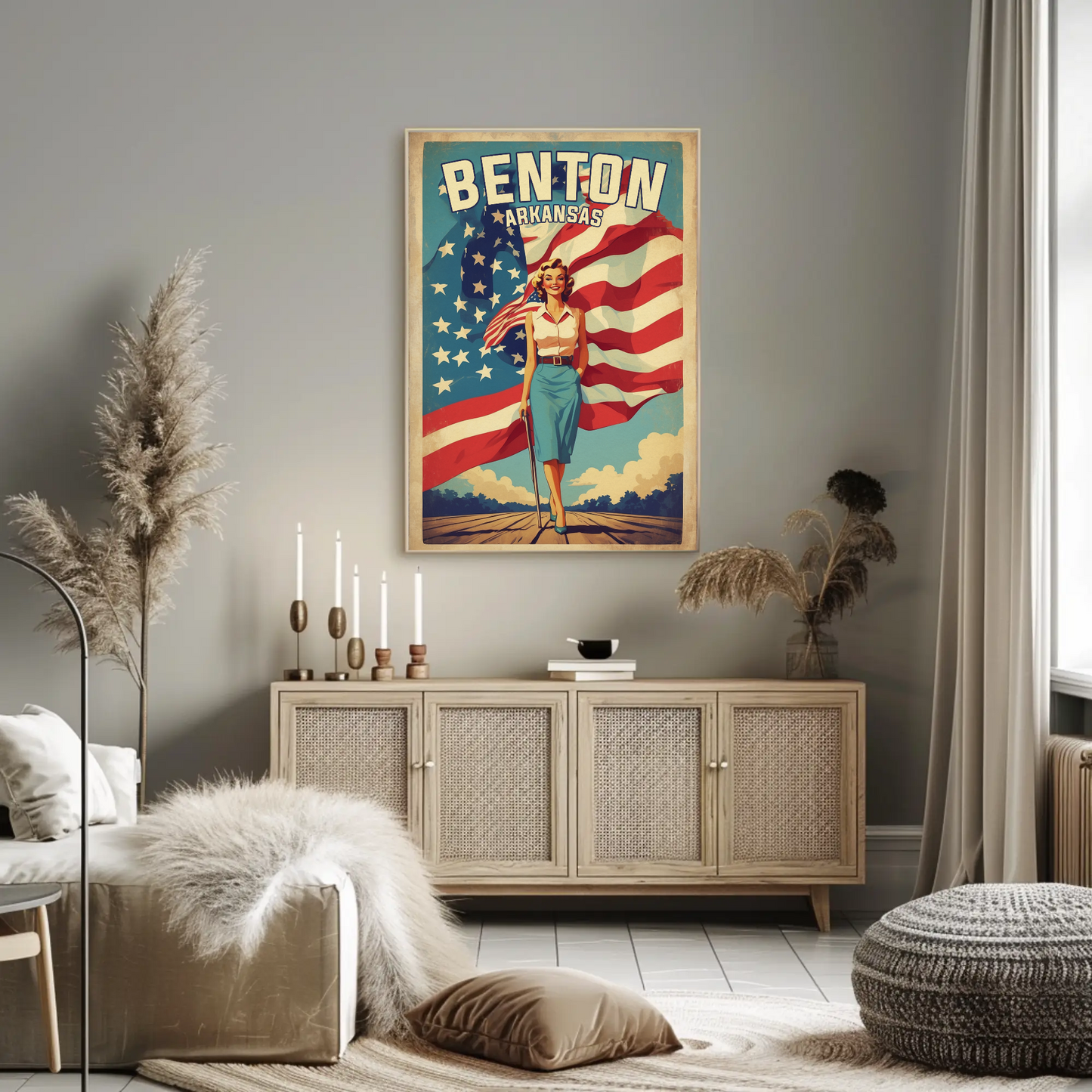 Benton Arkansas Pinup Patriot Vintage Travel Poster