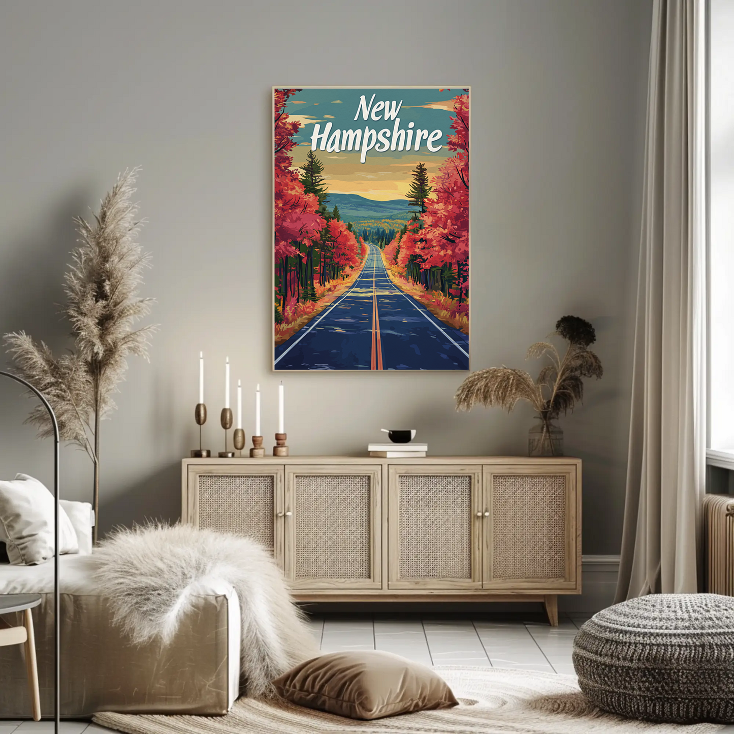 New Hampshire Autumn Road Vintage Poster