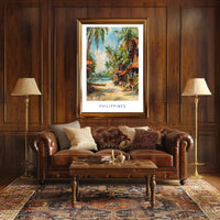 Tropical Coastal Serenity in Watercolor Travel Poster PosterGoat