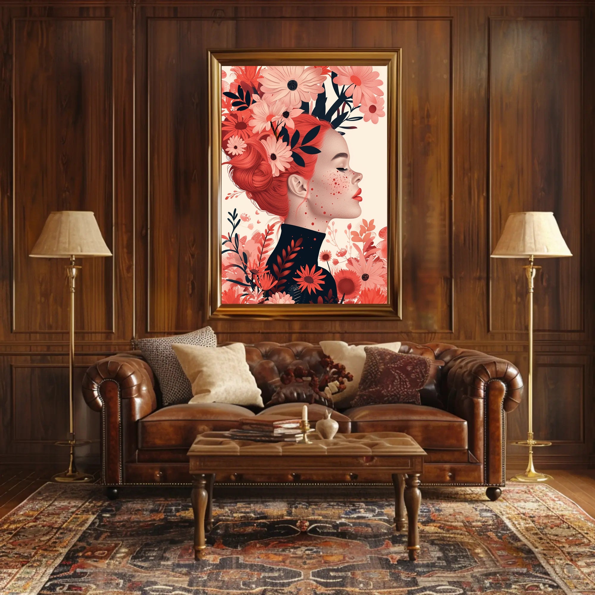 Ethereal Redhead Floral Fusion Art Poster PosterGoat