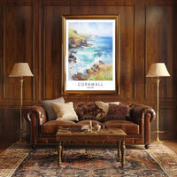 Cornwall Coastal Art: Serene Watercolor Travel Poster PosterGoat