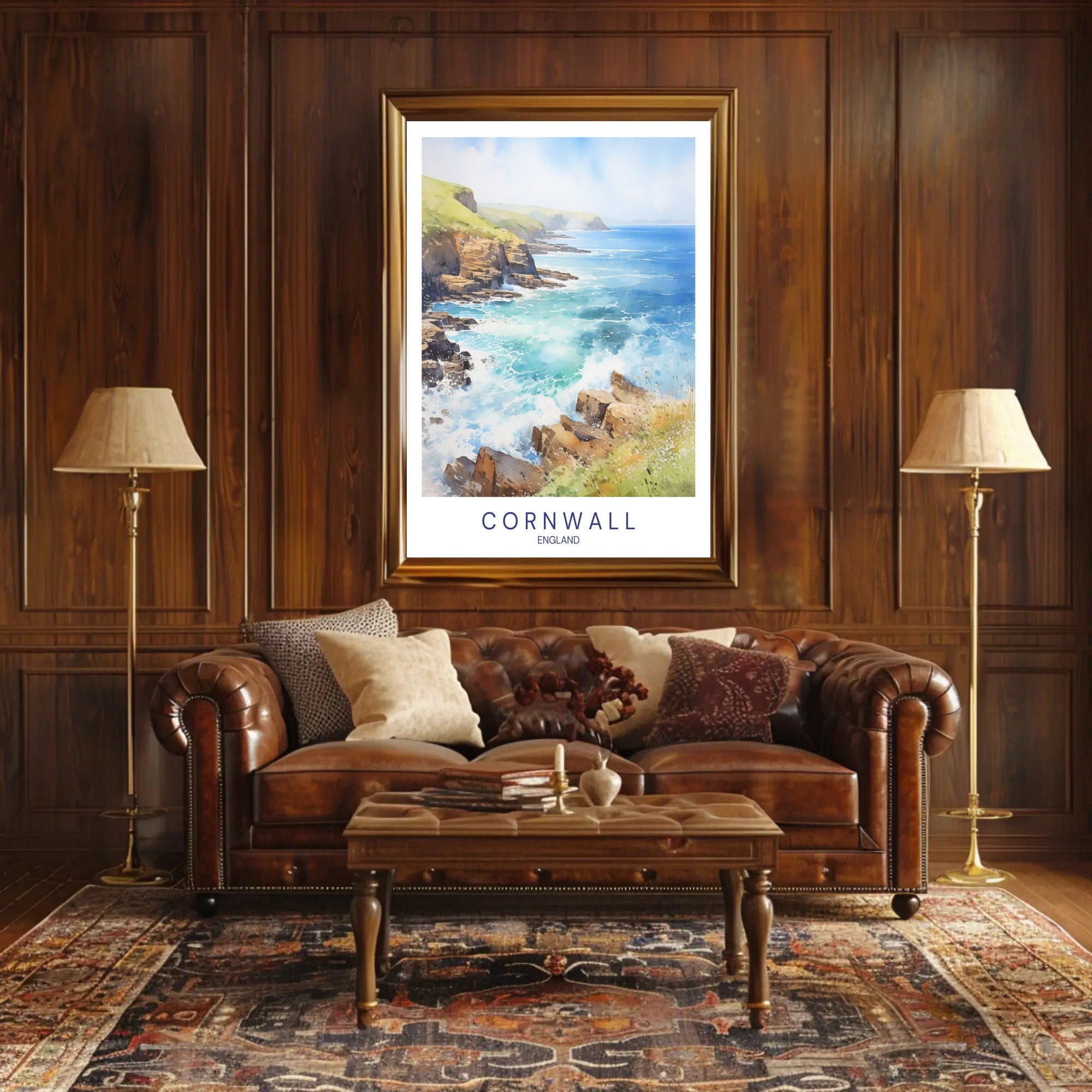 Cornwall Coastal Art: Serene Watercolor Travel Poster PosterGoat
