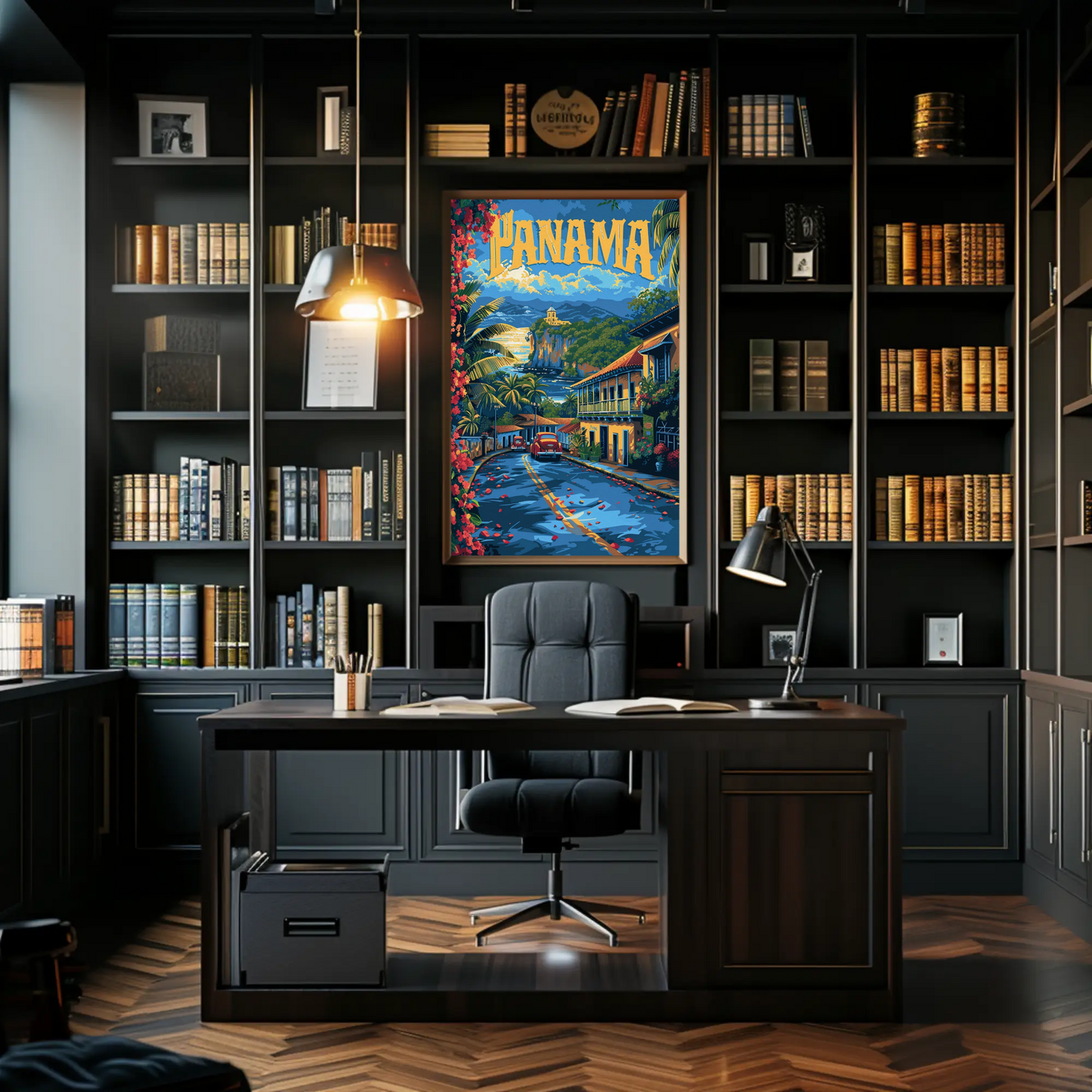 Panama Coastal Cliffs Village Retro Street View Travel Poster