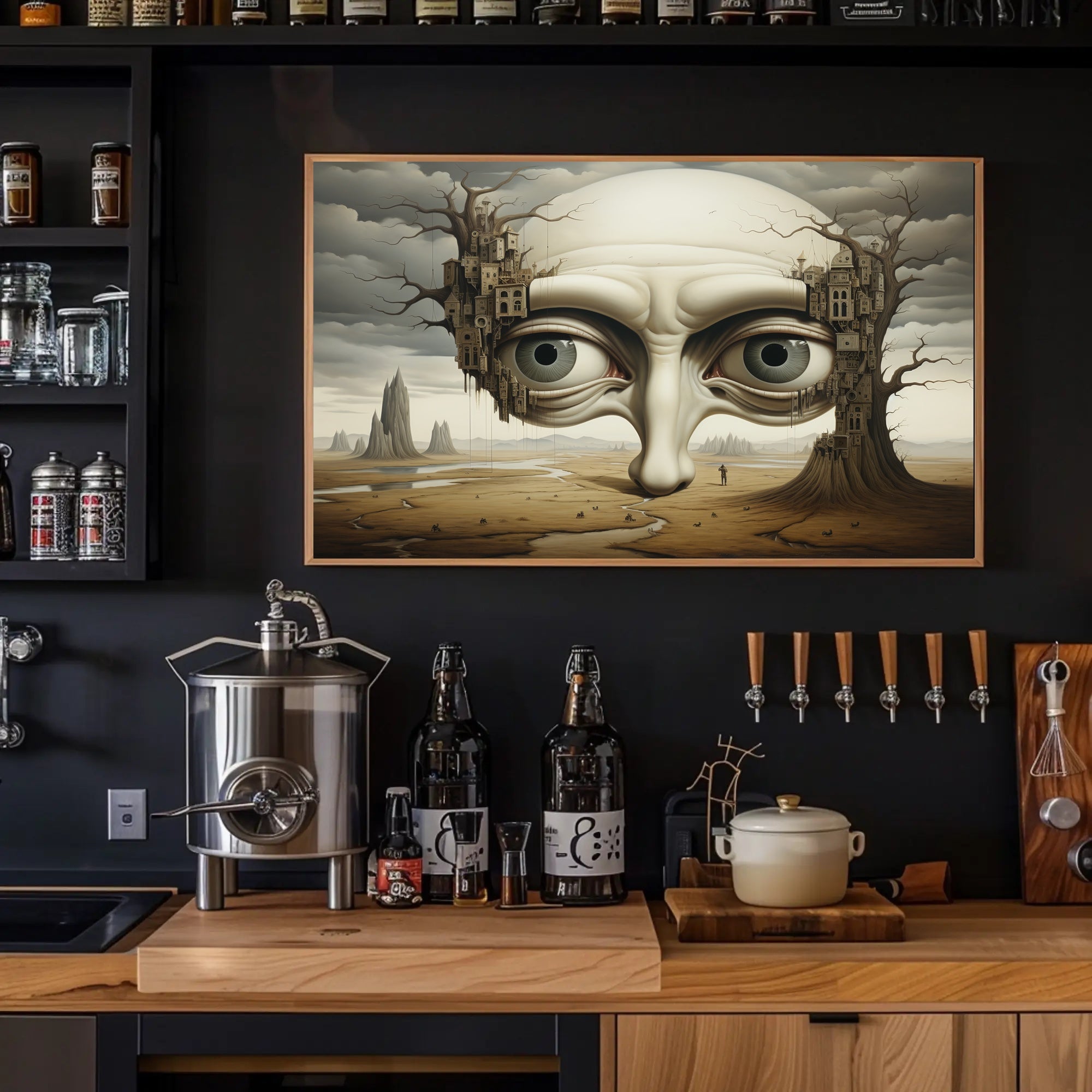 Surreal Landscape with Gigantic Face Futuristic Sci-Fi Poster