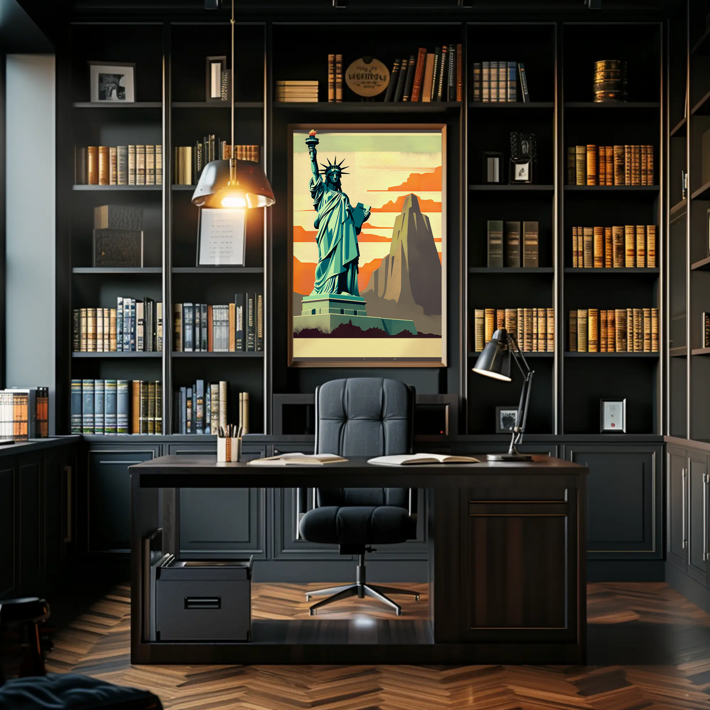 Statue Of Liberty Sunrise Monument Scene Travel Poster