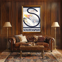 SCHLITTENSPORT Vintage Winter Sports Adventure Art Poster PosterGoat