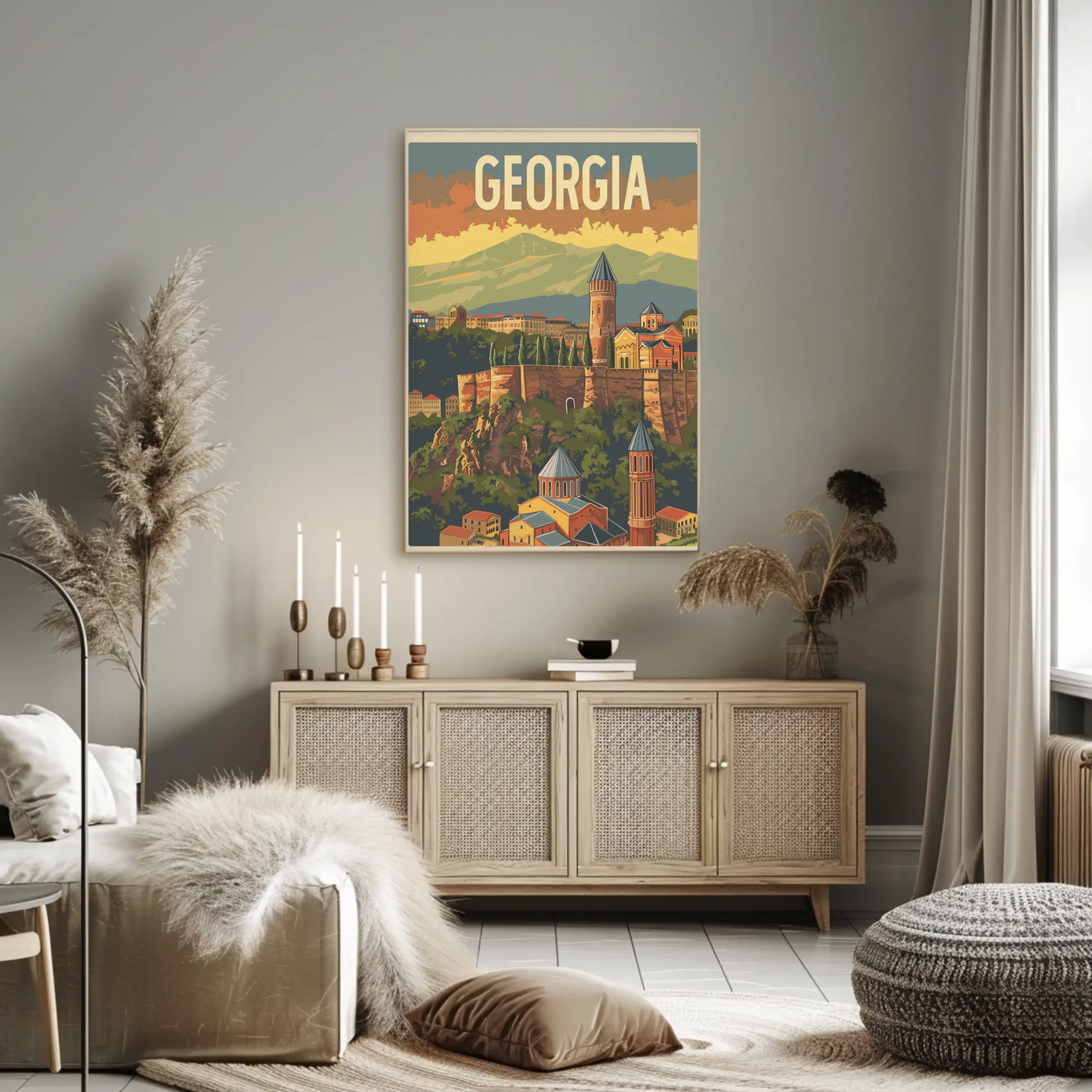 Georgia Caucasus Mountains Old Town Vintage Travel Poster