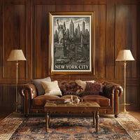 New York City Landmarks Engraved Poster Vintage Wall Art