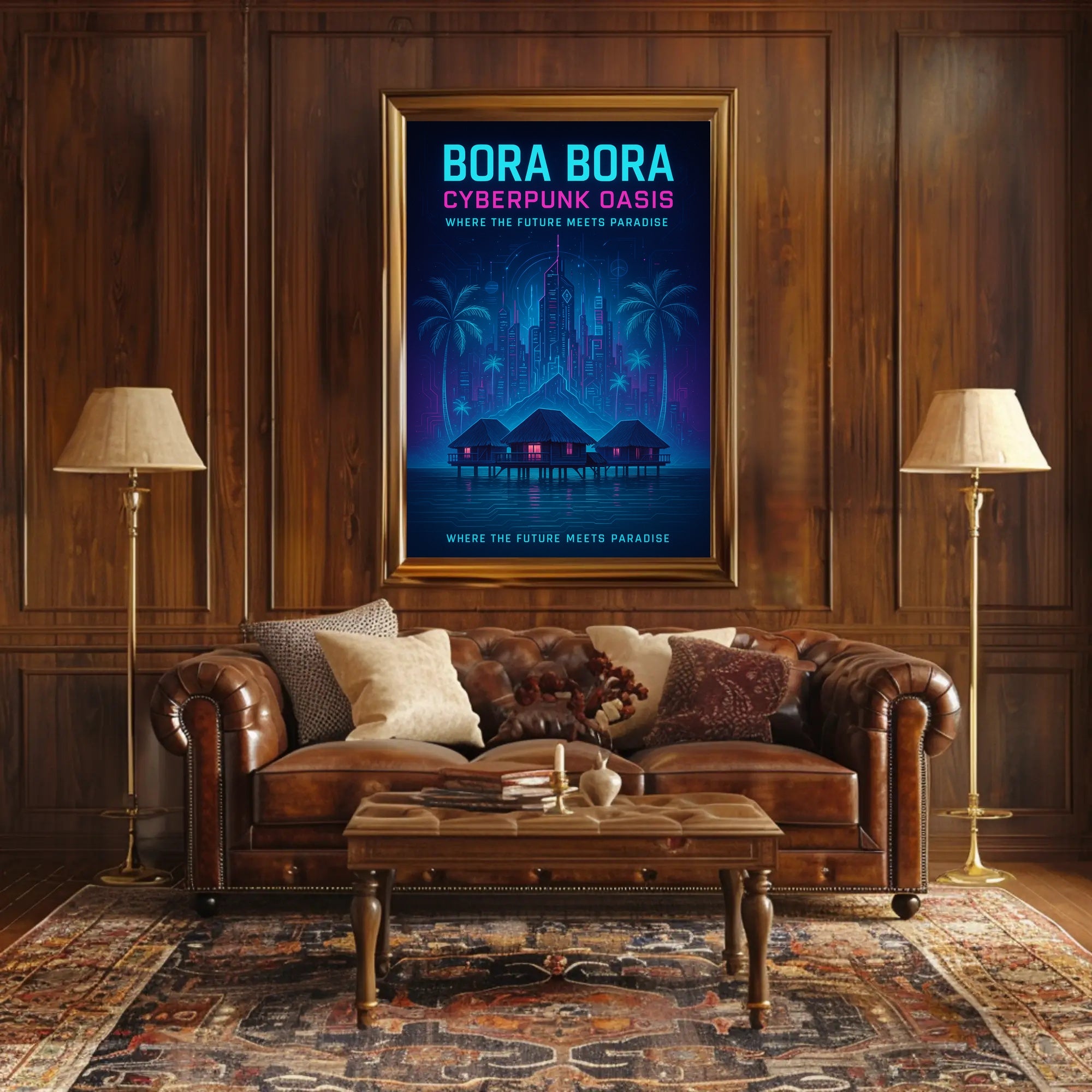 Bora Bora Cyberpunk Oasis: Futuristic Sci-Fi Poster PosterGoat