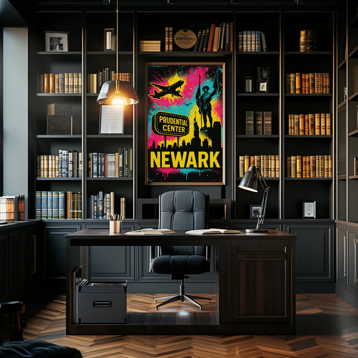 Newark New Jersey Neon Prudential Center Skyline Travel Poster
