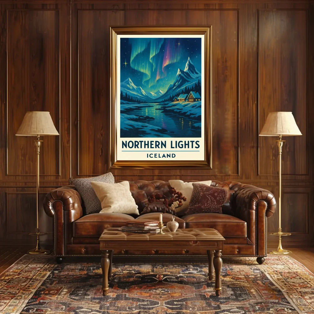 Northern Lights Over Iceland Winter Travel Poster PosterGoat