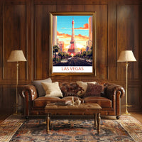 Las Vegas Cityscape with Eiffel Tower Travel Poster