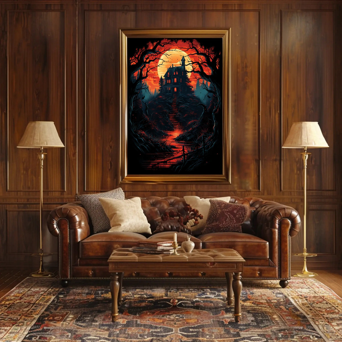 Haunting Gothic Mansion Eerie Landscape Art Poster
