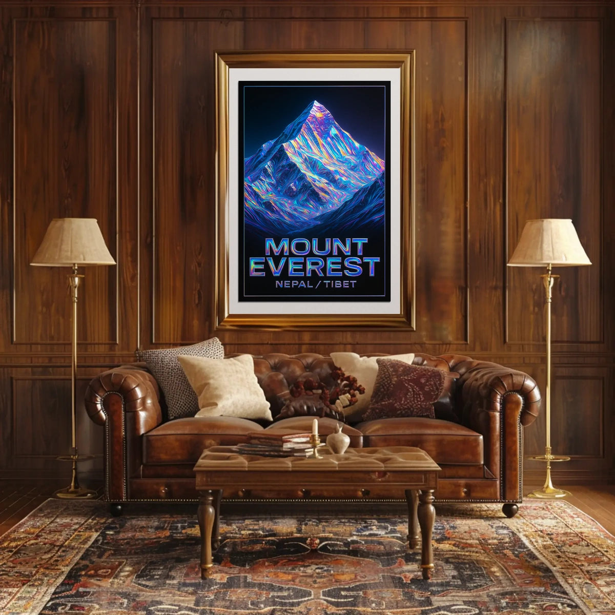 Mount Everest Neon Mountains Surreal Vaporwave Travel Art Adventure Lovers Poster