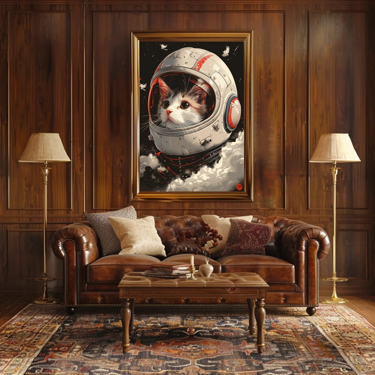 Cosmic Catventure Digital Painting Whimsical Surreal Poster