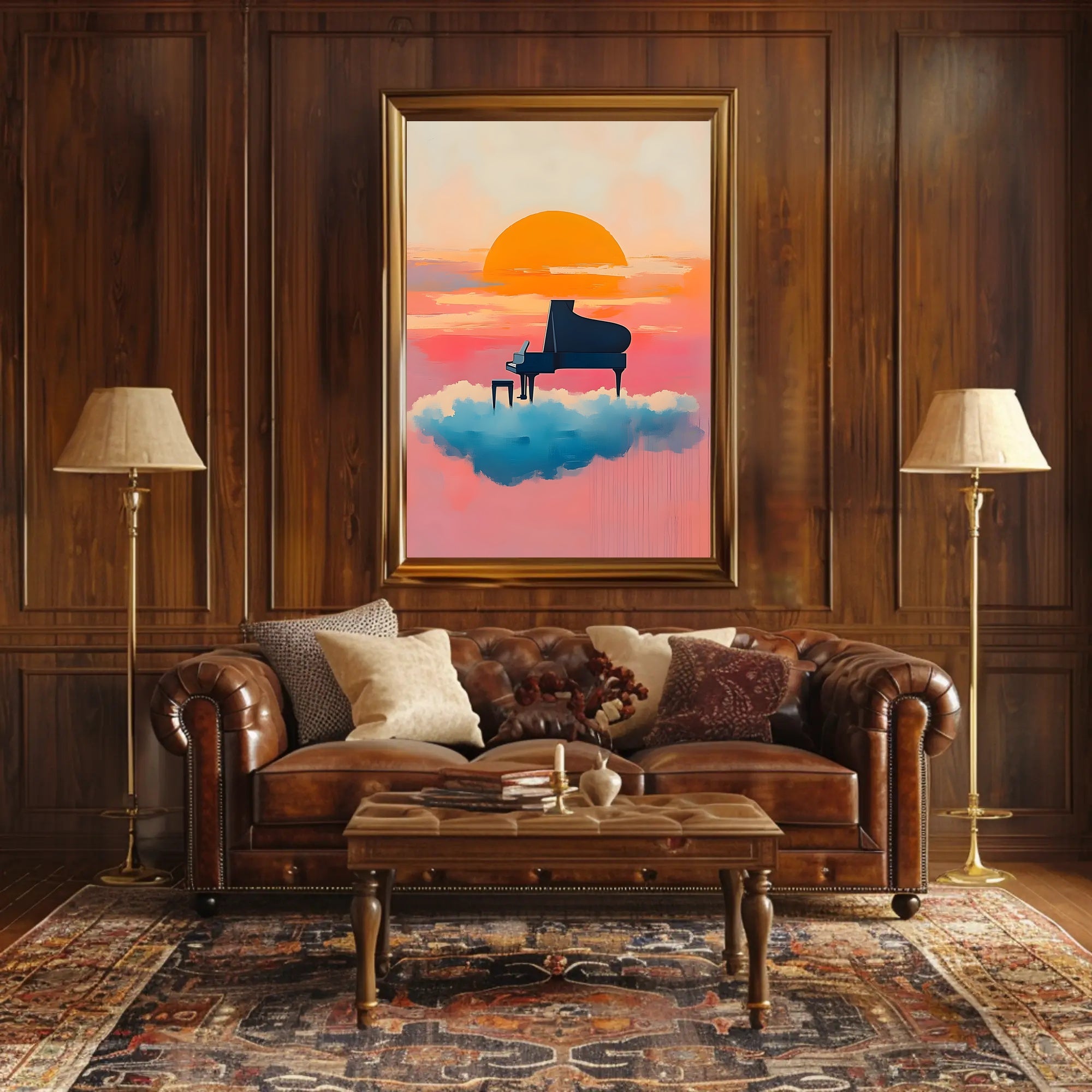 Piano In Clouds Dreamy Poster Sunset Wall Art