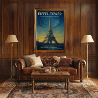 Eiffel Tower Under Starry Sky: Vintage Travel Poster