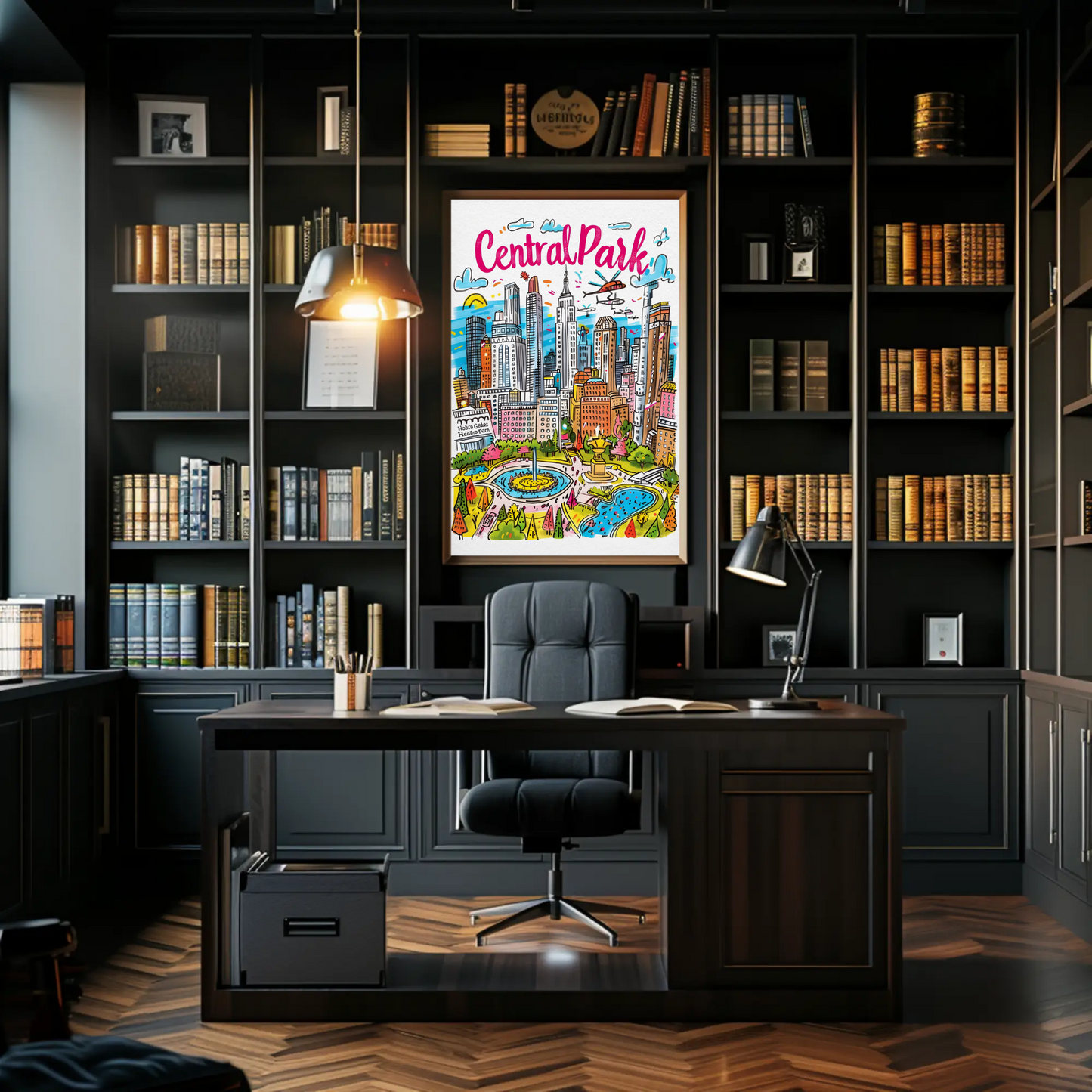 Central Park New York Cityscape Colorful Skyline Travel Poster