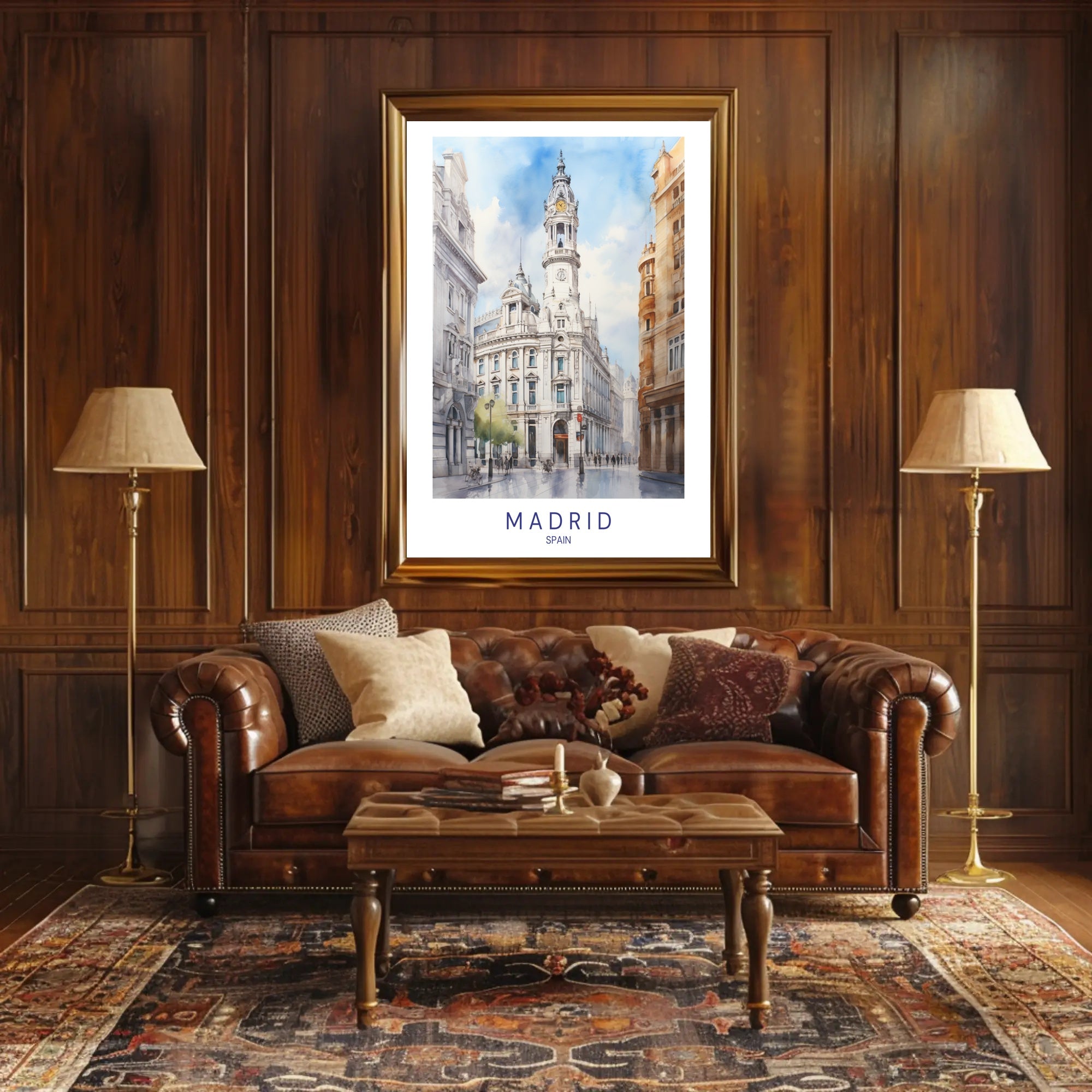 Madrid's Historic Building Watercolor Travel Poster PosterGoat