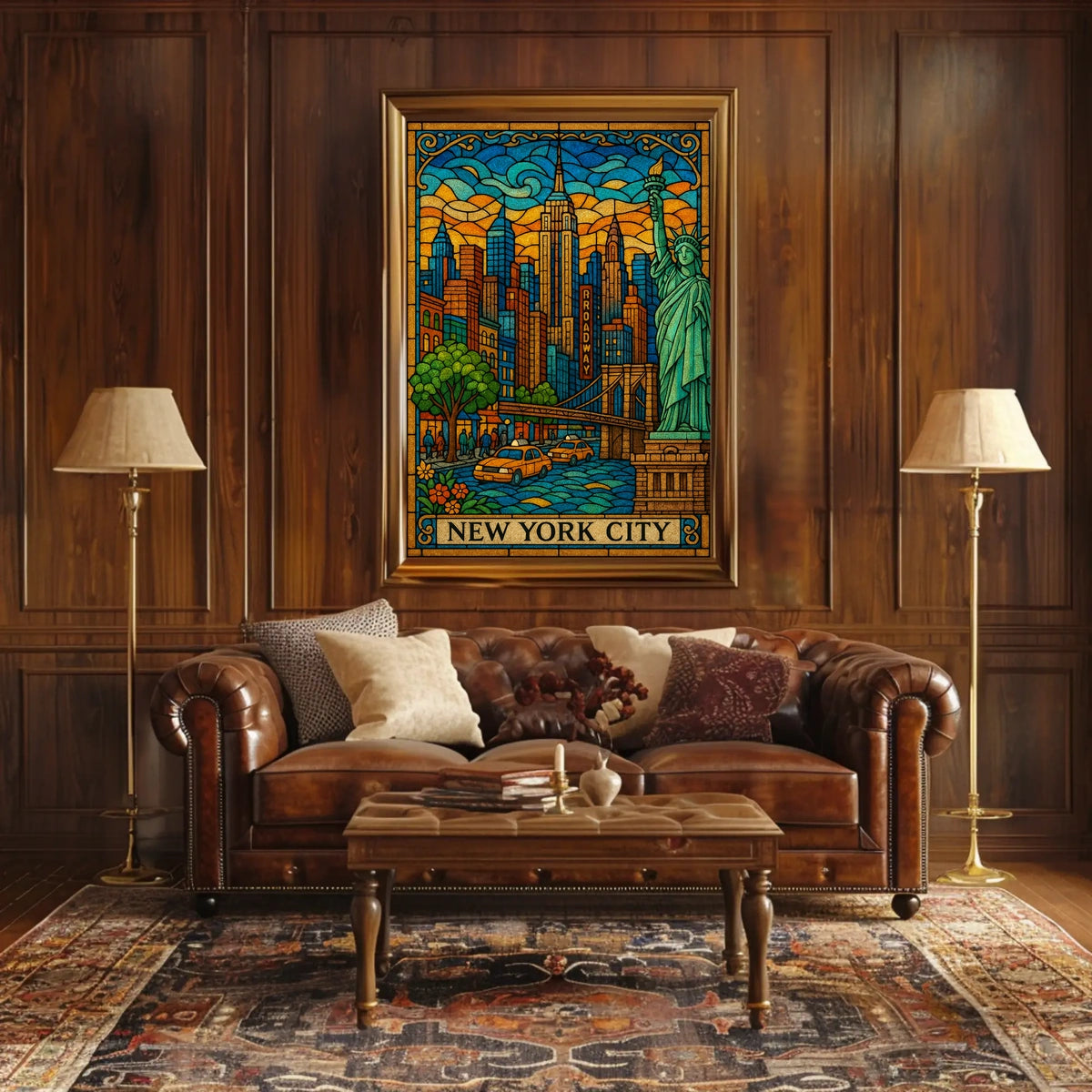 New York City Stained Glass Skyline Poster Modern Wall Art