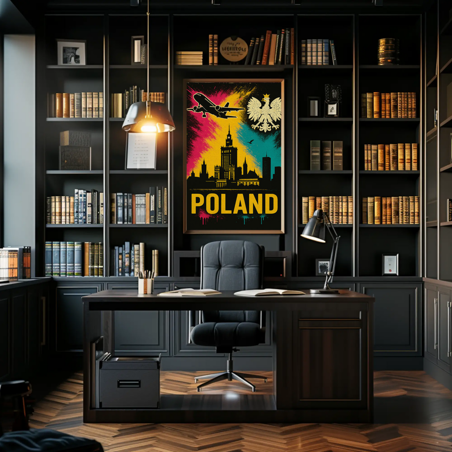 Poland Warsaw Skyline Eagle Flight Art Travel Poster