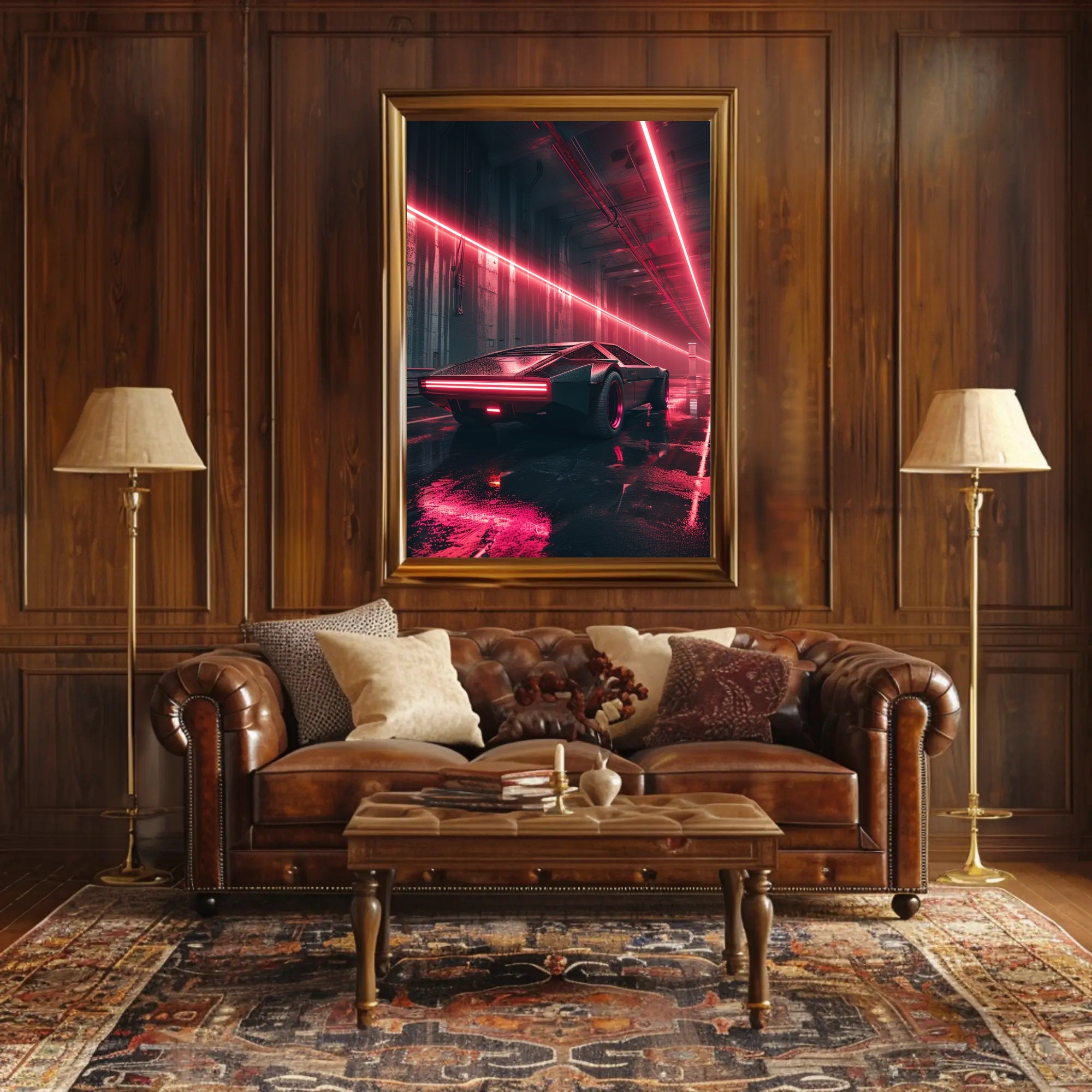 Futuristic Cyberpunk Car Poster: Neon Tunnel Vision PosterGoat